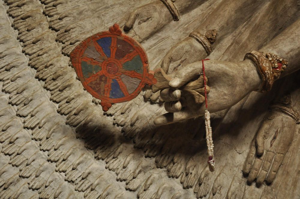 Roue du dharma ou roue de la connaissance, dans le monastère de Lamayuru, Ladakh