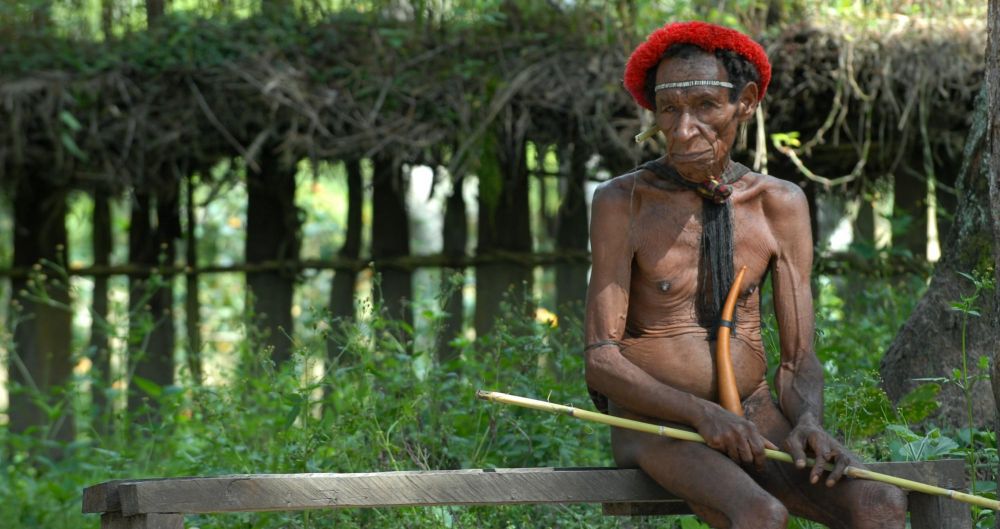 Papouasie, homme avec sa koteka Vallée de la Balième