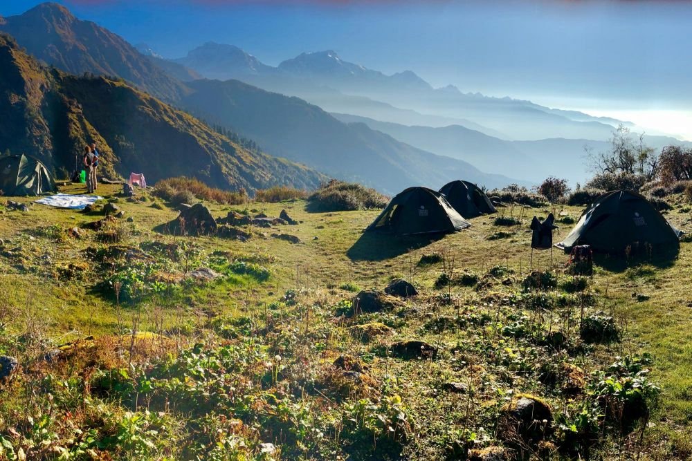 Campement lors de ce trek au Népal au lever du jour